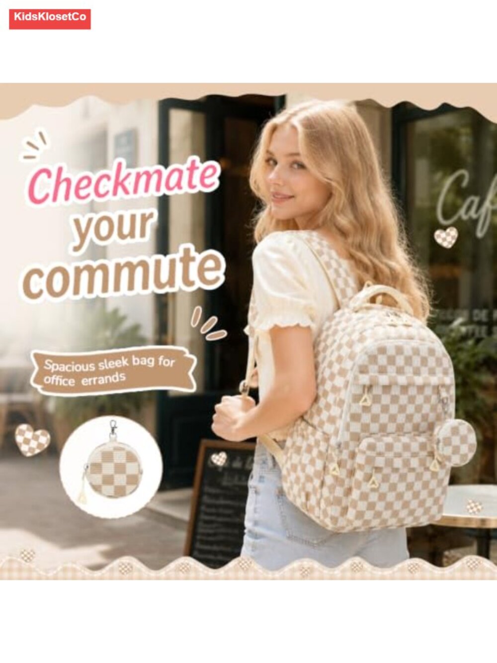 Corduroy Girls Backpack with Coin Purse, Lightweight School Laptop Daypack - Picture 2 of 5